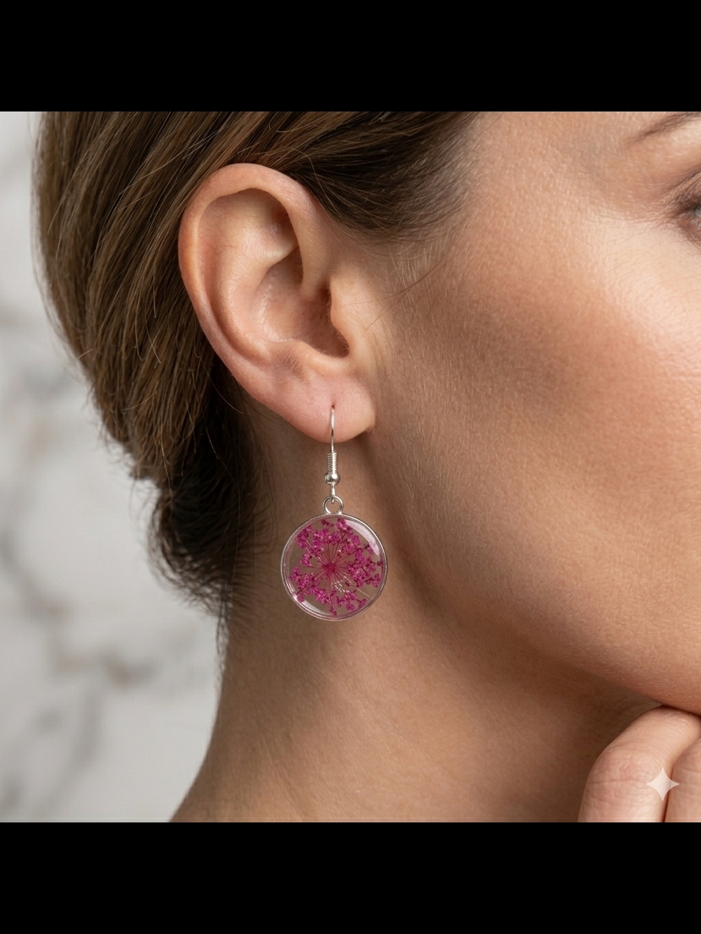 Pink Floral Dangle Earrings by - Picture 3 of 3